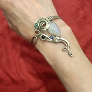 Elegant Silver and Multicolor Gemstone Bracelet Adjustable Width New